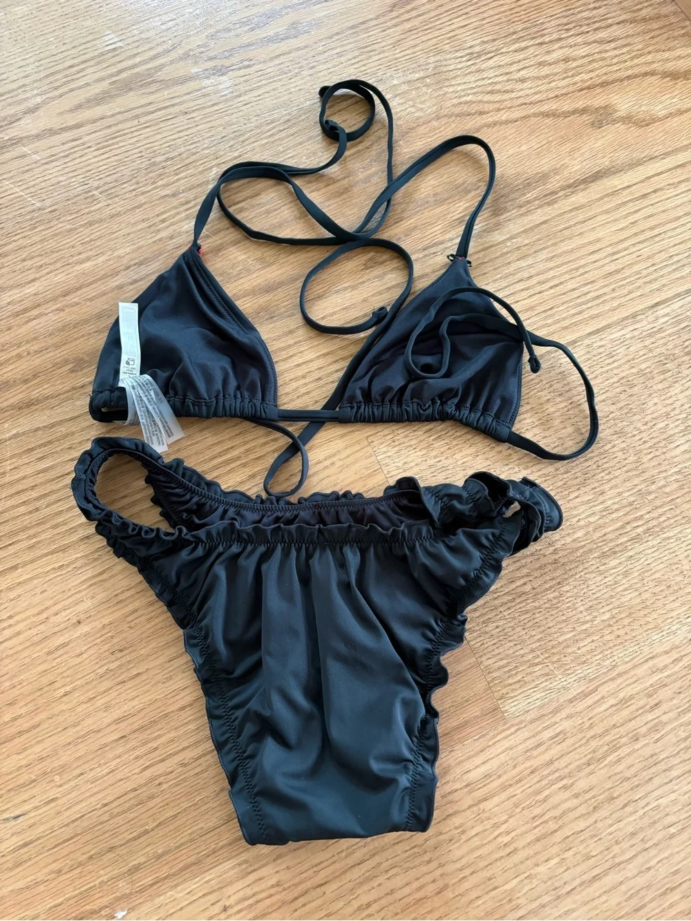 Frankie’s Bikinis Black Ruffled Bikini set